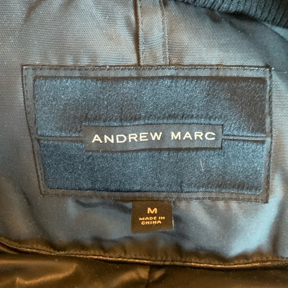 ANDREW MARC BLACK LAYERED PUFFER DOWN STORM WINTER COAT LEATHER TRIM - Picture 4 of 16